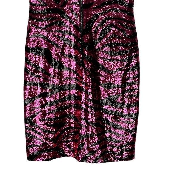 ALICE + OLIVIA NAT ZEBRA TIGER BLACK PINK SEQUINED STRETCH SHEATH MINI DRESS - Picture 14 of 17